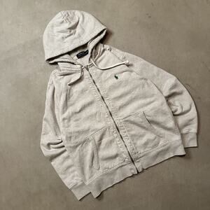 Grey Polo Ralph Lauren Green Pony Zip Up Hoodie Size M